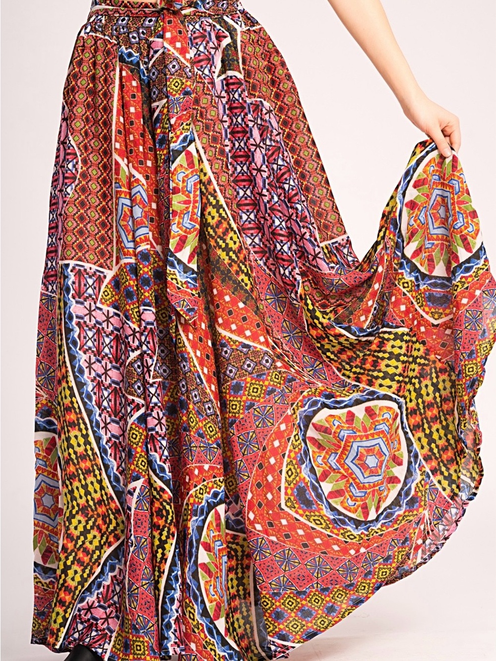 Truly 4 you Bohemian Geometric Multi-Print Maxi Skirt